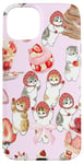 Coque pour iPhone 15 Plus Pink Bows Collage de chats mignons Kawaii Cerise Fraise