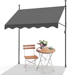 VOUNOT Auvent Manuel Rétractable Résistant aux UV Store Banne de Jardin en Acier Polyester avec Manivelle sans Perçage Auvent Téléscopique Hauteur et Inclinaison Réglable 200cm Gris