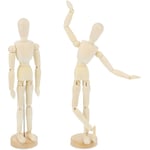 Relaxdays - Mannequin en bois, lot de 2, mobile, pantin articulé pour dessiner, bonhomme avec support, hlp 30 x 8 x 4,5 cm, nature