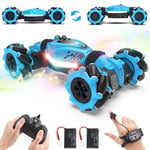 Dysaim Voiture Telecommandé Tout Terrain RC Stunt Auto Car Télécommandée avec Commande Manuelle 2,4GHz 4WD 360° Rotation Offroad Drift Musique Eclairage 2 Batterie Noël Cadeau pour Enfants