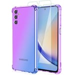 Osophter for Samsung Galaxy A35 5G Case: with 2pcs Screen Protector two color gradient reinforced corner TPU shock absorption flexible Cell Phone Cover for Galaxy A35 5G(Purple Blue)