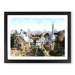 Parc Guell Gaudi In Barcelona Spain In Abstract Modern Art Framed Wall Art Print, Ready to Hang Picture for Living Room Bedroom Home Office Décor, Black A2 (64 x 46 cm)