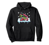 Santa Carrying Christmas Tree On Crane Truck Driver Team Pullover Hoodie