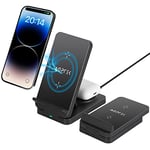 AGPTEK Wireless Charger, 3 in 1 Foldable Wireless Charging Station 15W for iPhone 15/14/13/12/12 Pro/11/XR/XS/X/8, Apple Watch 4/5/6/7/SE, AirPods 2/3/Pro, for Samsung GalaxyS23/S22/S21/S20/S10, Black