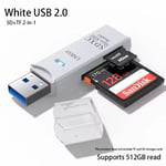 Lecteur de cartes USB 3.0 et 2.0 haute vitesse multifonctionnel,prend en charge TF + SD,ordinateur,tablette,caméra,ordinateur portable,monté sur voiture,2 en 1 - Type White2.0 #B