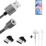 Câble de données + écouteurs pour Oppo A32 a. USB de type C et Micro-USB