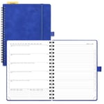 POPRUN Agenda 2025 Semainier et Carnet de Notes Moyen 22 x 16,5 cm - Couverture Spirale en Cuir Weekly Planner D'Jan 2025 à Déc 2025, Onglets Mensuels, Papier 100 g/m², Bleu Joyau-RLB