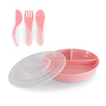 Twistshake Set De Vaisselle Bébé | Assiette Divisée + Couverts 6m+ | Sans BPA | Kit De Formation Alimentaire Pour Enfants |Rose