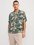 Jack & Jones Jack &amp; Jones Short Sleeve Relaxed Fit Hawaiian Print Shirt - Green, Green, Size L, Men