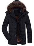 FTCayanz Manteau Homme Hiver Parka Chaud Fourrure Casual Outdoor Blouson Amovible Capuche Noir L