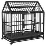 PawHut Cage pour Chien Cage de Transport pour Chien de Grande Taille Cage Chien Interieur sur roulettes avec 2 Portes verrouillables Plateau Amovible 123 x 74 x 125 cm en Acier Noir