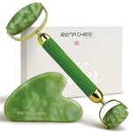 Rena Chris Gua Sha and Jade Facial Roller, Manual Facial Massager and GuaSha Tool, Sculpt Jawline and Reduce Puffiness, Skin Care Gift (Green)