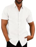 COOFANDY Men's Short Sleeve Shirt Casual Shirt Linen Shirt Holiday Shirts Summer Shirts Beach Shirts Dress Shirts Comfortable 01 - White XL