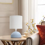 Lampe de Chevet, Lampe en Céramique, Semi-ovale Bleu, Corps au Design Bleu Simple, Abat-jour en Tissu Blanc, Douille E14 (ampoule non fournie) H24cm