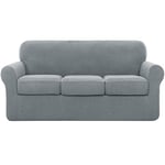 subrtex Housse de Canapé Extensible avec 3 Housses de Coussin, Couverture de Canapé Élastique avec Accoudoirs (3 Places, Gris Clair)