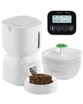 COVVY Distributeur d'eau automatique pour animaux de compagnie, distributeur de nourriture pour chat avec écran LCD, minuterie pour chat et chien, contrôle des portions de 1 à 4 repas, distributeur de