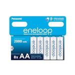 eneloop, Piles Rechargeables AA/Mignon, Lot de 8, capacité de Min. 2000 mAh, Piles Ni-MH, prêt à l'emploi, Rechargeables jusqu'à 2000 Fois, Emballage sans Plastique, Standard, Blanches