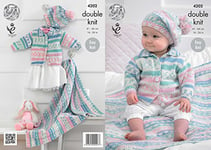 King Cole 4202 Knitting Pattern Babies Cardigan Blanket and Beret to Knit in Cherish DK