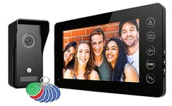 EURA Interphone vidéo VDP-76A3 Alpha interphone 4 fils, moniteur couleur 7 pouces, RFID, mémoire d'images, 2 entrées, Noir