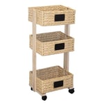 COOK CONCEPT Desserte A roulettes 3 Paniers Tresses Maison Et Bazar Rangement De Cuisine, Bois-Paulownia, Beige, 36,5 x 27 x 79