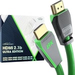 KabelDirekt – Câble 8K HDMI 2.1, édition certifiée Gamer – 3 m (8K@60Hz, Ultra High Speed/48G pour 10K, 8K ou 144 Hz ultra rapide en 4K, optimal pour PS5/Xbox et Gaming PC, moniteur/TV, vert)