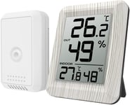 Thermomètre Hygromètre Intérieur, Fahrenheit Celsius Thermomètre Avec Remote Sensor Sans Fil, 60S Auto Refresh, Thermomètre Hygromètre Digital Pour Maison, Bureau-Grain De Bois Blanc