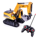 Highttoy Remote Control Excavator Digger RC Construction Toys for Kids Digger Tractor Toys for Boys Age 3 4 5 6 7 8 Gifts 1:24 Scale 6 Channel Diecast Remote Control Digger Toy with Led & Sound