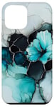 iPhone 12 Pro Max Elegant White Stained Glass black Abstract turquoise Stone Case