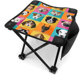 liang4268 Tabouret de Camping Set of Flat Popular Breeds of Dogs Icons Personality Folding Camping Stool Small Portable Camp Chair for Fishing Hiking Gardening Beach with Carry Bag.