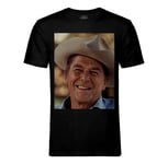 T-Shirt Homme Col Rond Ronald Reagan President Etats Unis Chapeau Cowboy