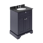 Old London Twilight Blue 600mm 2 Door Vanity Unit with Black Marble Top and Basi