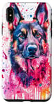 Coque pour iPhone XS Max Aquarelle rose rayé Splash Berger allemand Portrait