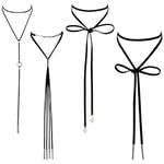 Oidea 4 Pcs Womens Black Leather Velvet Long Choker Gothic Boho Velvet Choker Collar Long Chain Tassels Pearl Wrap Necklace for Women