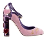 DOLCE & GABBANA Velvet Ankle Strap Hearts Pumps VALLY L'Amore Purple Pink 09032