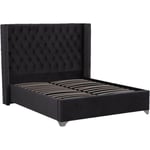 Lit double 140X190 cm princesse velours Noir sommier inclus