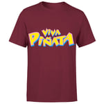 Rare Embroidered Viva Piñata Logo Men's T-Shirt - Burgundy - XS