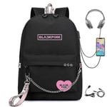 Blackpink Ryggsäck USB Uppladdningsbar Ryggsäck Student Skolväska