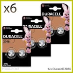 6 x Duracell CR2016 3V Lithium Coin Cell Battery 2016 DL2016 BR2016 Longest Exp