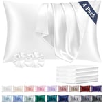 Vielit Satin Pillowcase for Hair and Skin,Soft as Silk Pillowcases for Hair and Skin,Easier Care than Silk Pillow Cases 4 Pack White Pillowcases 50x75cm Gifts for Women Envelope & 2 Scrunchies