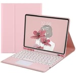 iPad 9:e, 8:e, 7:e generation 10,2 tum/Air 3 Pro 10,5 tum tangentbordfodral med styrplatta Söt rund tangentfärg Avtagbart Bluetooth-tangentbord Pink