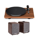 Pro-Ject E1PHONOW-MR1MK2W E1 Phono Turntable in Walnut with Ruark MR1 MK2 Speakers in Walnut Bundle