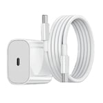 Laddare USB-C kompatibel iPhone Samsung strömadapter 20W + 2m Kabel White 1-Pack för USB-C SAMSUNG etc