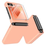 AFENGBOX for Samsung Galaxy Z Flip 6 5G Case,Samsung Flip 6 Phone Case with Hinge Protection ＆ Screen Protector,Slim Hard PC Silicone 2 in 1 Shockproof Protective Cover for Z Flip 6,Peach