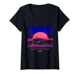 Back To The Future 1985 Neon Delorean Sunset T-Shirt avec Col en V