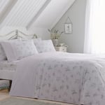 Dreams & Drapes - White Floral Lavender Duvet Cover - Double Bedding Size (200 x 200cm) - Classic Ruffle & White Lace/Frill - White & Lilac Floral Bedding - Vintage White Bedding with Botanical Print