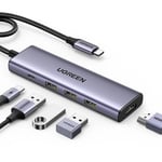 Adapteri Ugreen CM511 USB-C to HDMI 1.4 + 3xUSB-A + USB-C PD100W harmaa