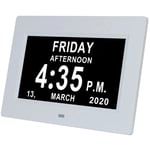 Largeight - 7' Pouce led Horloge Numérique Calendrier avec Date Jour Et Heure Horloge Non-Abrégée Auto Dimming 8 Langues hd Display Rappel pour