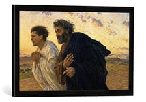 'Encadré Image de Eugène Burnand "The Disciples Peter and John Running to the Sepu lchre on the Morning of the Resurrection Impression d'art dans le cadre de haute qualité Photos fait main, c.1898,, 60 x 40 cm, noir mat