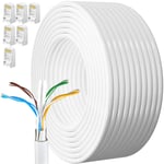 Cable Ethernet 30m,Cable Rj45 Blindé Cat 6 Gigabit Haut Débit Câble Réseau Résistant aux Intempéries FTP 23AWG CCA Cable Internet Blanc 30 Mètres Cable Lan pour Modem Routeur