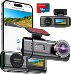 Dash Cam 4K UHD Front Dashcam with 64GB SD Card 2160P WiFi Car Camera,Smart App